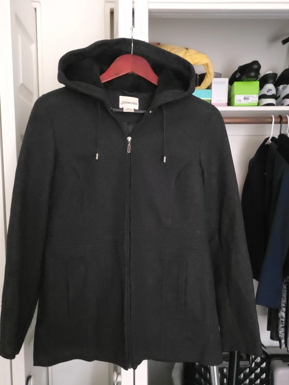 St. John's Bay Black Hooded Zip Jacket Lined Wool Like New